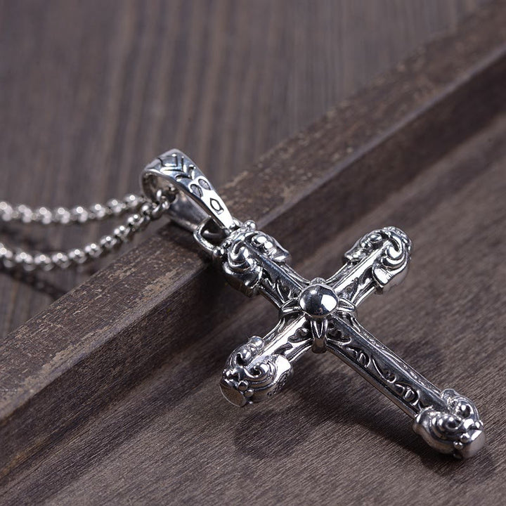 Collana con croce e spada decorata in argento sterling massiccio e spesso Christianartworkshop con volute gotiche - image 2
