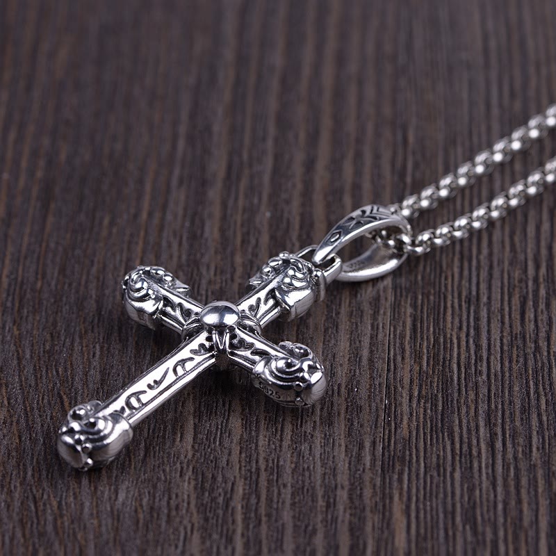 Collana con croce e spada decorata in argento sterling massiccio e spesso Christianartworkshop con volute gotiche - image 4