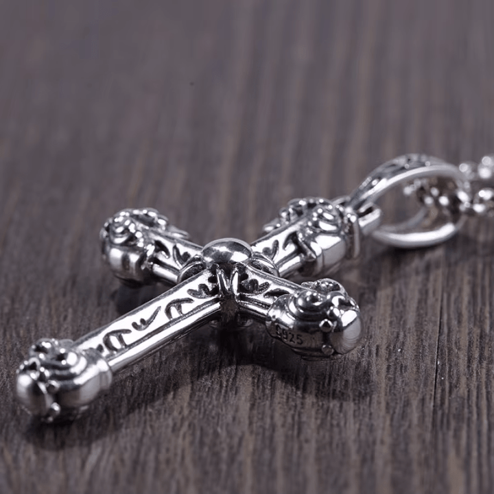 Collana con croce e spada decorata in argento sterling massiccio e spesso Christianartworkshop con volute gotiche - image 5