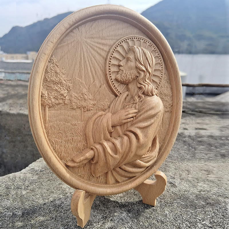 Christianartworkshop - Ornamento in rilievo ispirato alla fede raffigurante il Sacro Cuore di Gesù nel giardino - image 2