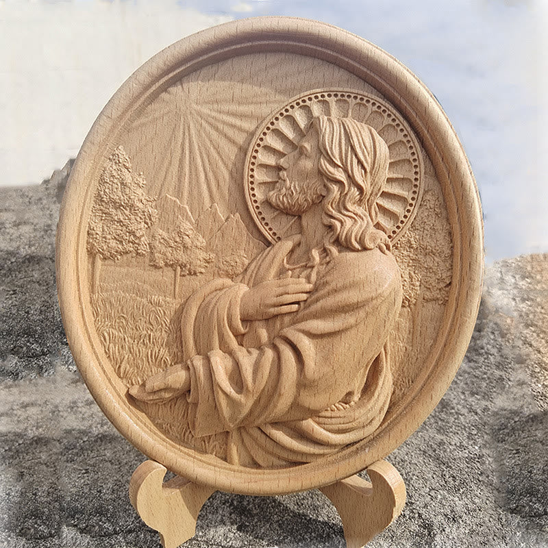 Christianartworkshop - Ornamento in rilievo ispirato alla fede raffigurante il Sacro Cuore di Gesù nel giardino - Gesù - image 0