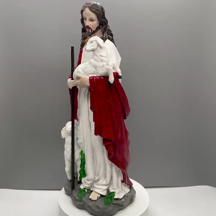 Christianartworkshop Sacro Cuore Buon Pastore con Agnello Scultura: invita la fede nella tua casa - image 2