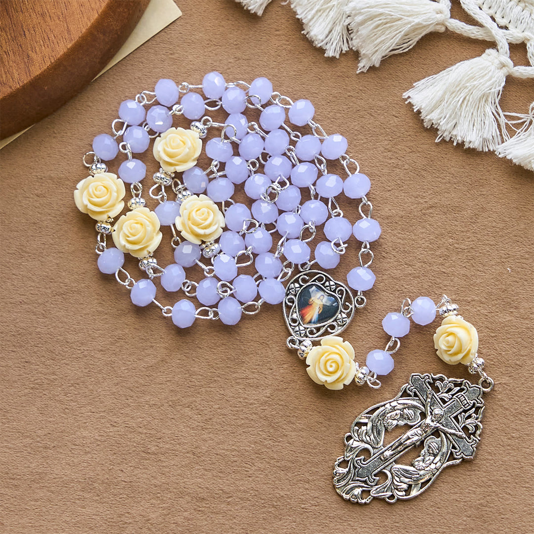 Christianartworkshop FEDE IN PREGHIERA: Elegante rosario con grani di rosa e carta regalo - image 6