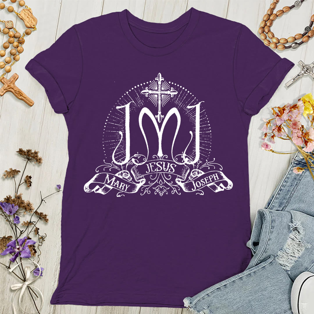 Maglietta da donna con immagine di Gesù, Maria e Giuseppe della Sacra Famiglia, Christianartworkshop. - Viola - 4XL - image 0