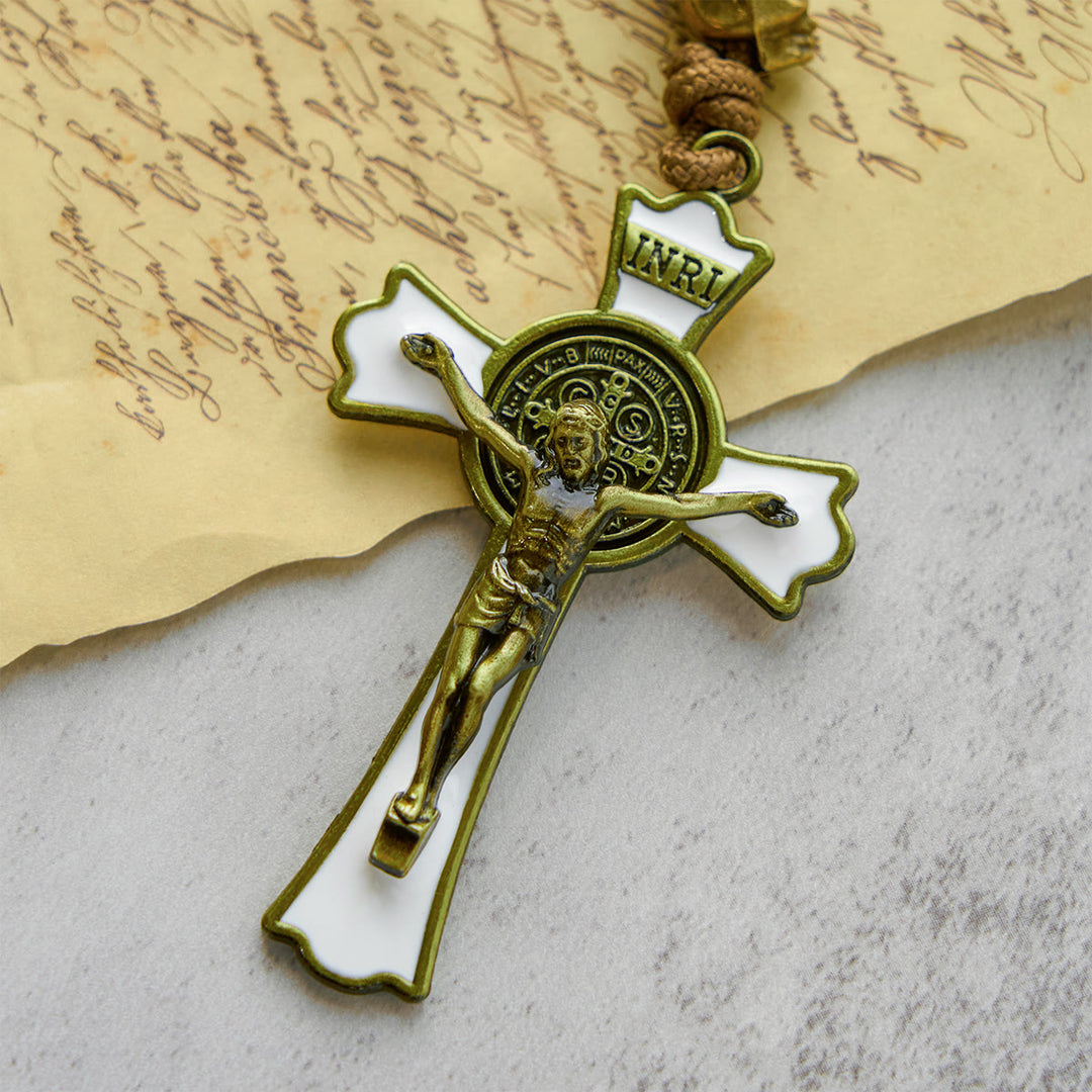 Christianartworkshop FEDE IN PREGHIERA: Rosario con perline a forma di teschio bianco in stile ribelle con carta regalo - image 6