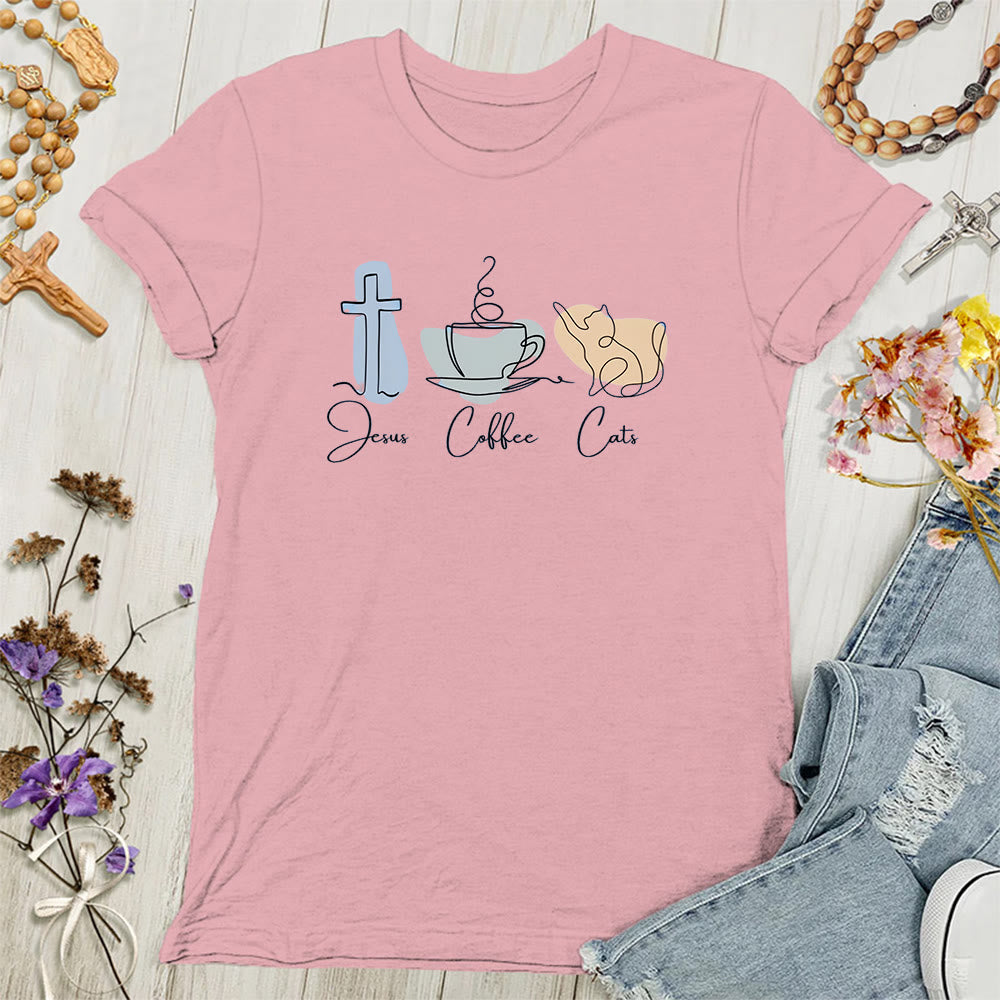 Christianartworkshop Maglietta cristiana morbida da donna con scritta Jesus Coffee Cats - Rosa - 4XL - image 4
