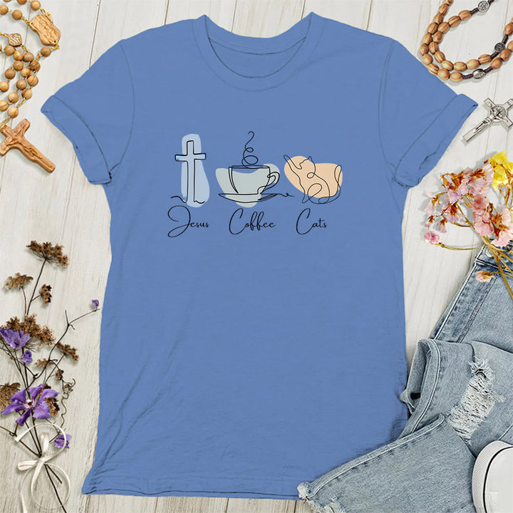 Christianartworkshop Maglietta cristiana morbida da donna con scritta Jesus Coffee Cats - Blu - 4XL - image 5