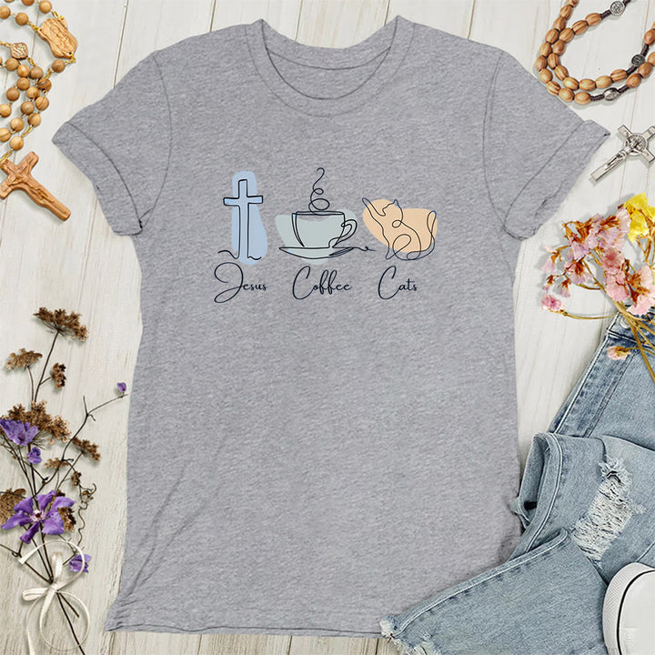 Christianartworkshop Maglietta cristiana morbida da donna con scritta Jesus Coffee Cats - Grigio - 4XL - image 3