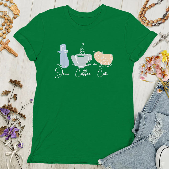 Christianartworkshop Maglietta cristiana morbida da donna con scritta Jesus Coffee Cats - Verde - 4XL - image 9