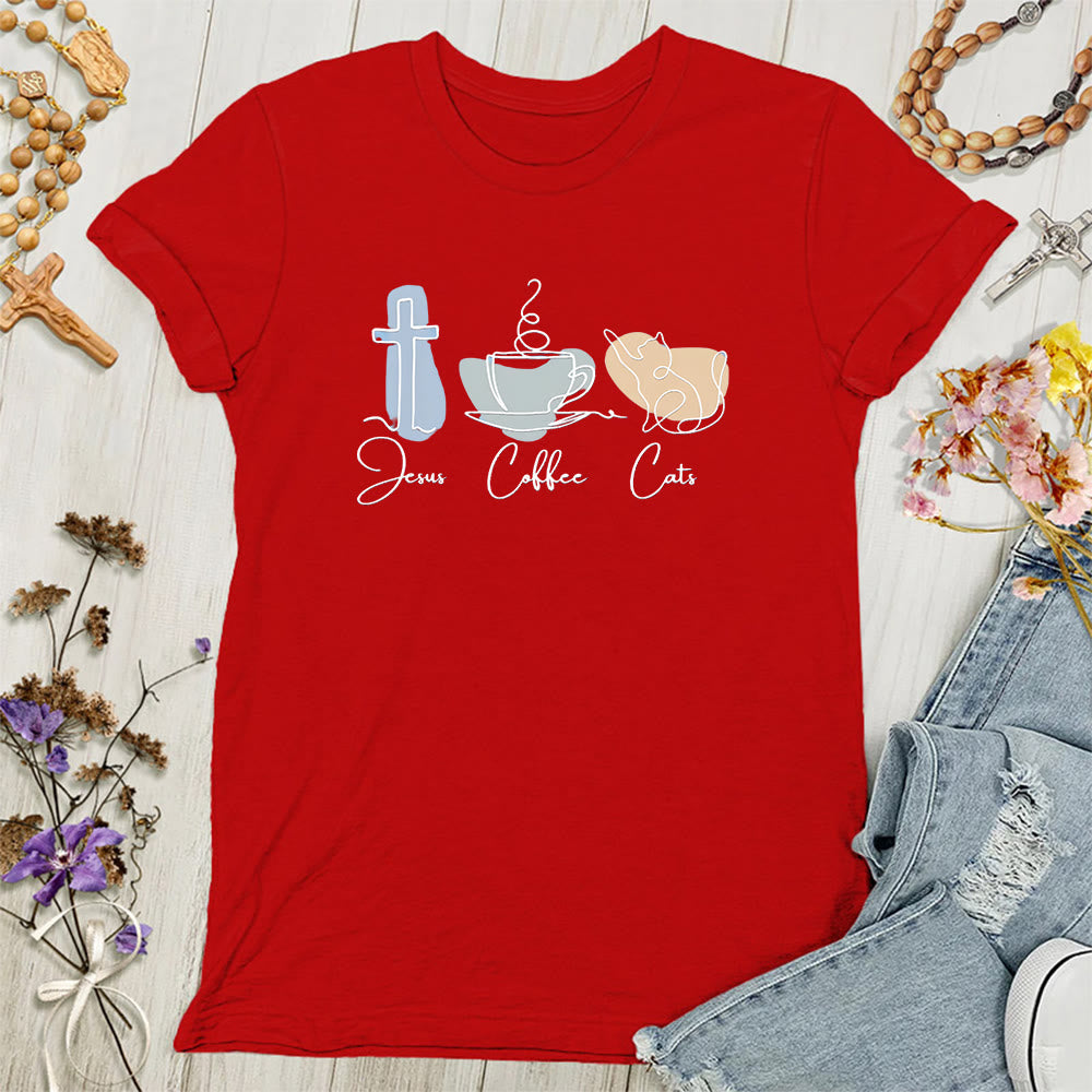 Christianartworkshop Maglietta cristiana morbida da donna con scritta Jesus Coffee Cats - Rosso - 4XL - image 8