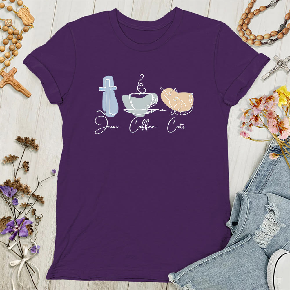 Christianartworkshop Maglietta cristiana morbida da donna con scritta Jesus Coffee Cats - Viola - 4XL - image 7