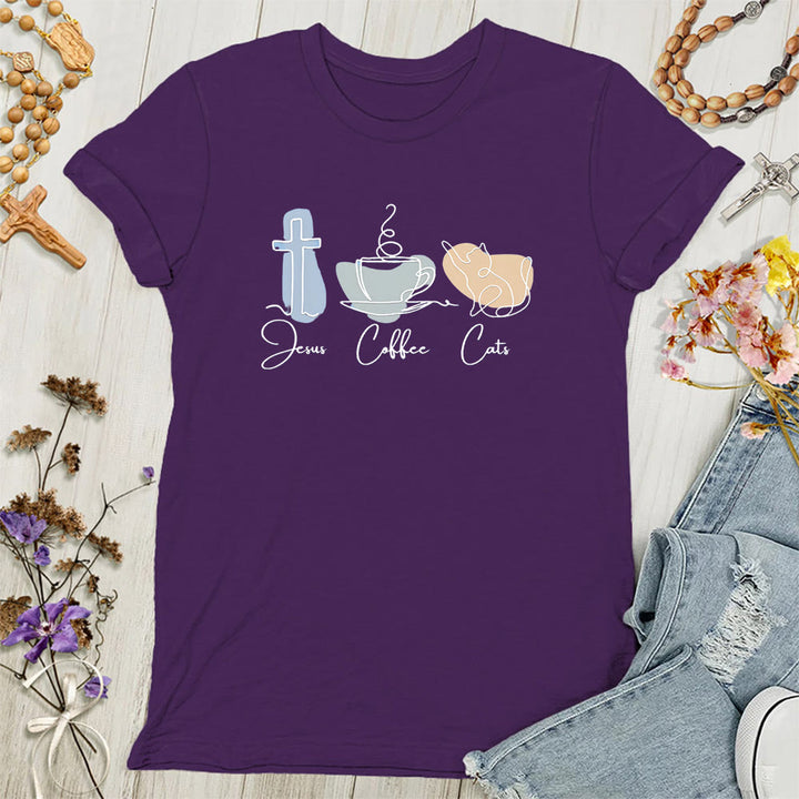 Christianartworkshop Maglietta cristiana morbida da donna con scritta Jesus Coffee Cats - Viola - 4XL - image 7