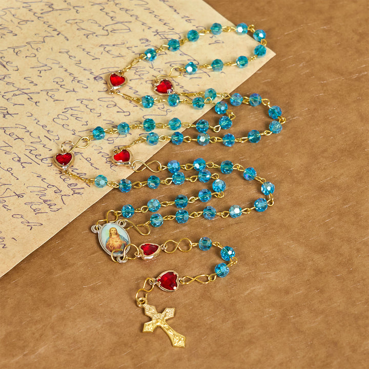 Christianartworkshop Sacro Cuore di Gesù e Crocifisso di 6 mm Poliedro Rosario in lega di vetro blu - image 3