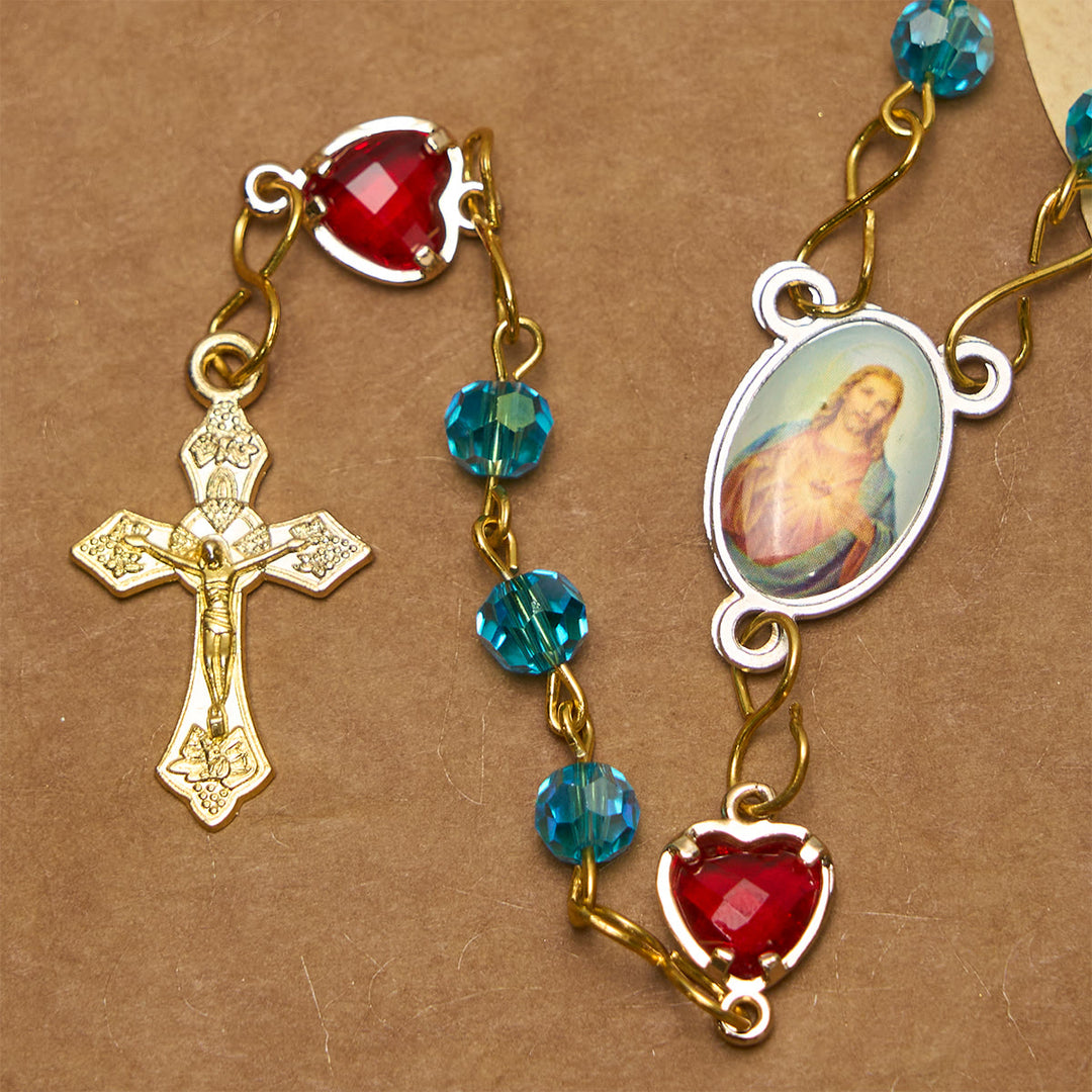 Christianartworkshop Sacro Cuore di Gesù e Crocifisso di 6 mm Poliedro Rosario in lega di vetro blu - image 4