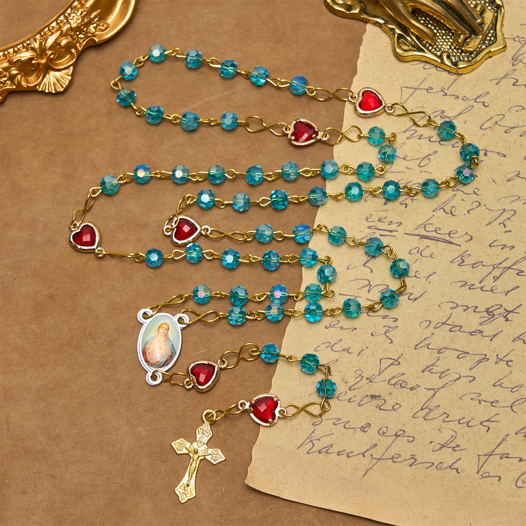 Christianartworkshop Sacro Cuore di Gesù e Crocifisso di 6 mm Poliedro Rosario in lega di vetro blu - image 2