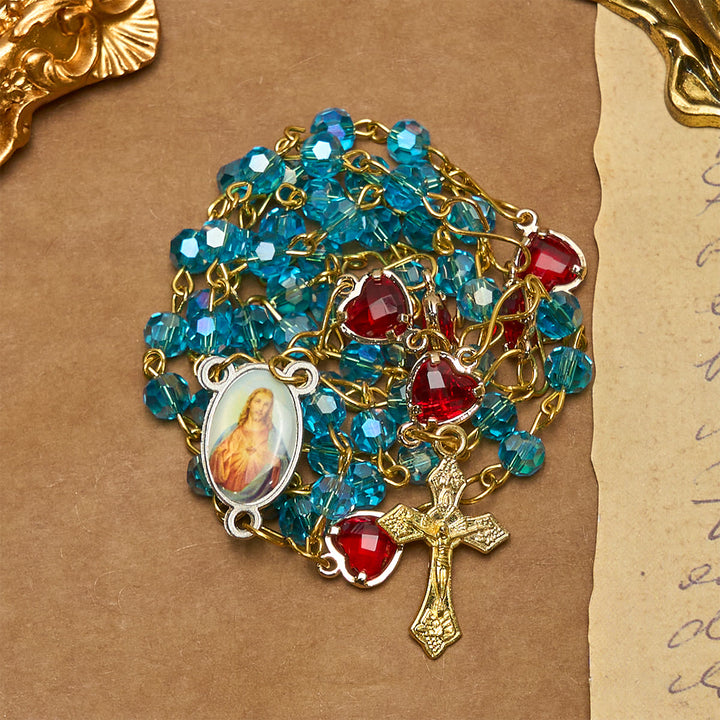 Christianartworkshop Sacro Cuore di Gesù e Crocifisso di 6 mm Poliedro Rosario in lega di vetro blu - image 6