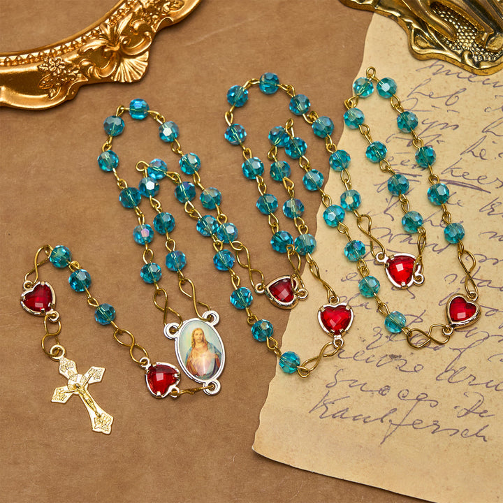 Christianartworkshop Sacro Cuore di Gesù e Crocifisso di 6 mm Poliedro Rosario in lega di vetro blu - Sacro Cuore di Gesù e Crocifisso - image 0