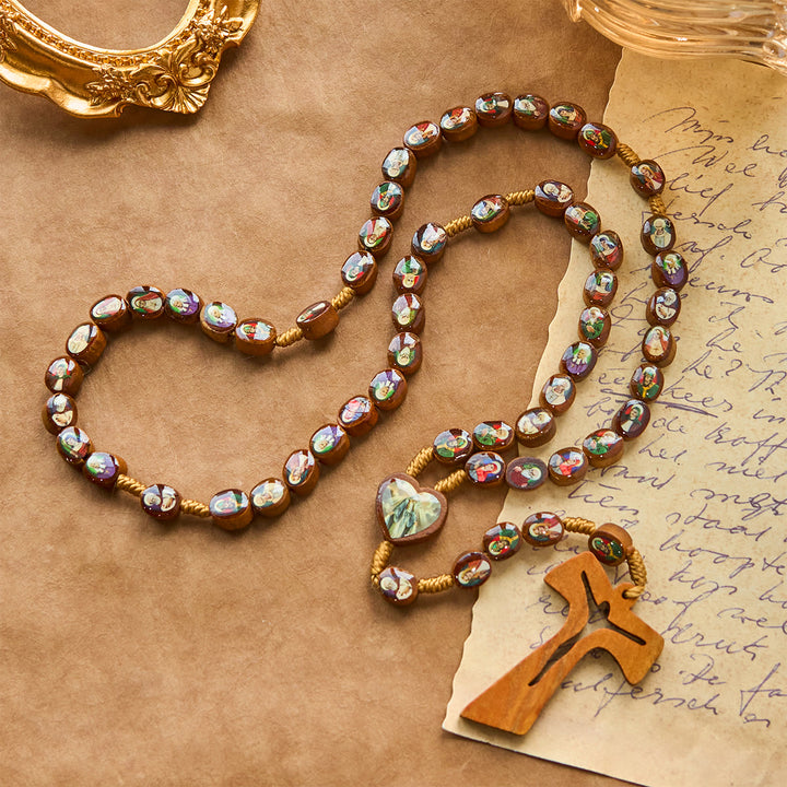 Christianartworkshop Rosario con perline in legno della medaglia del Santo e croce francescana Tau: un cimelio senza tempo - image 2