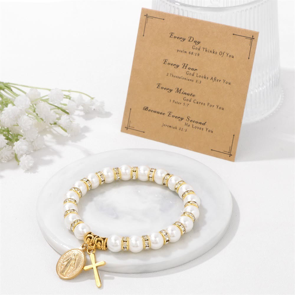 Christianartworkshop FEDE IN PREGHIERA: Elegante braccialetto bianco con medaglia miracolosa e biglietto con versetto della Bibbia - image 5