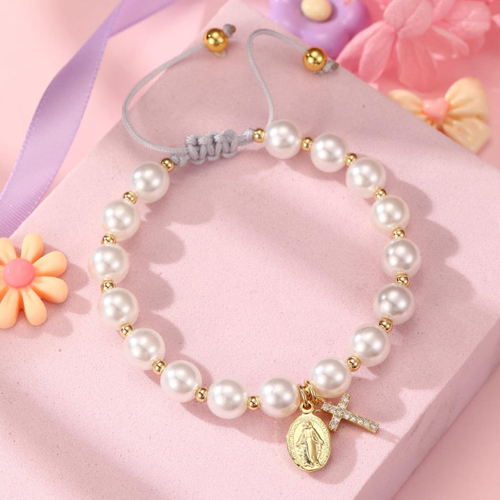 Christianartworkshop FEDE IN PREGHIERA: Elegante braccialetto bianco con medaglia miracolosa e biglietto con versetto della Bibbia - image 2