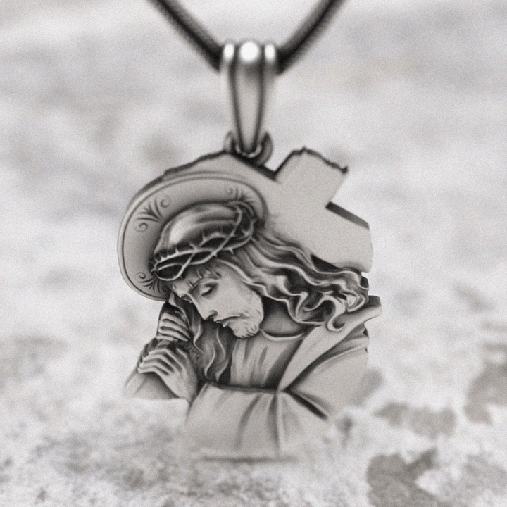 Christianartworkshop Collana con ciondolo a croce con Gesù classico e corona di spine: l'anima incontra la benedizione - image 4
