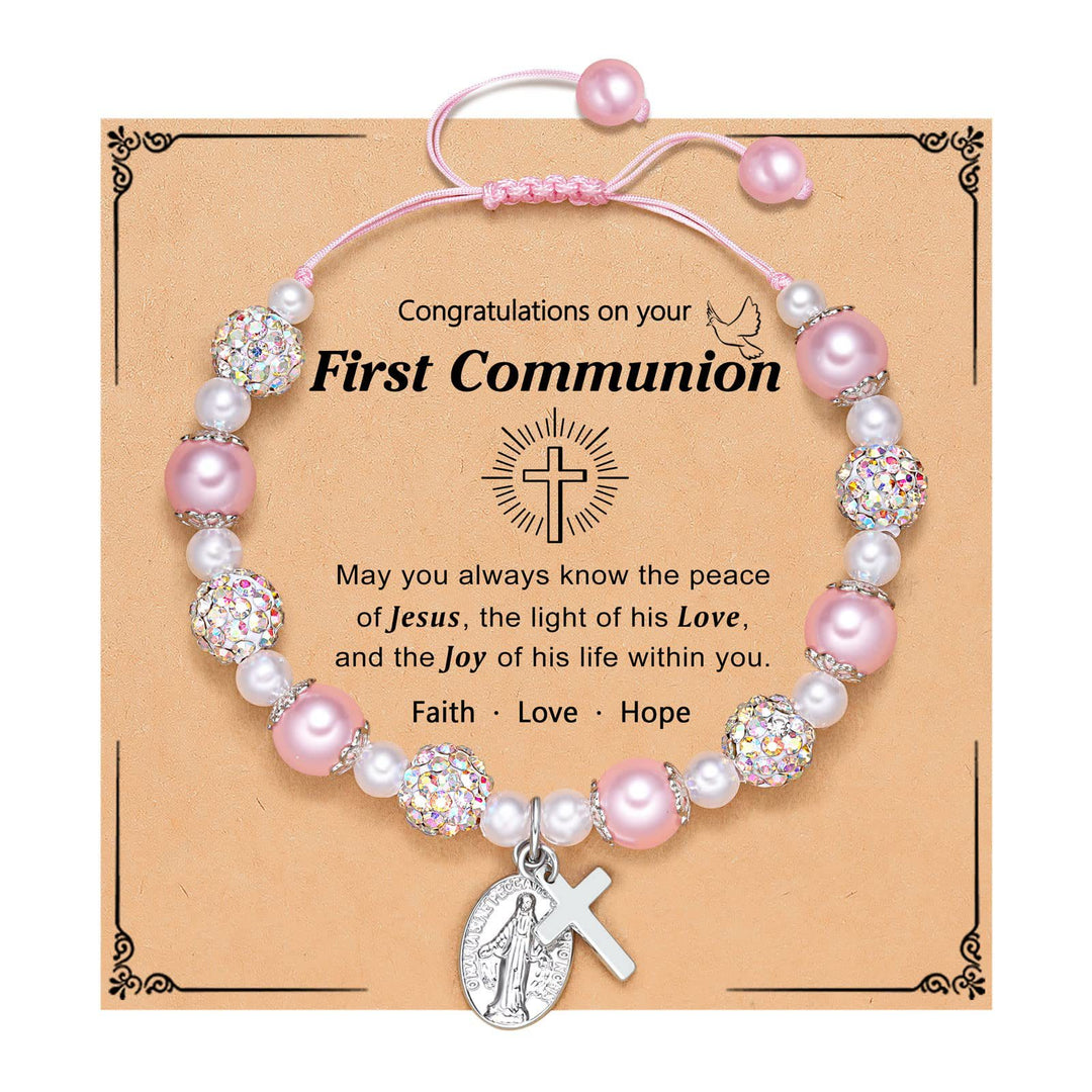Christianartworkshop FEDE IN PREGHIERA: Bracciale regalo per la Prima Comunione con croce e biglietto di benedizione - UN - image 0