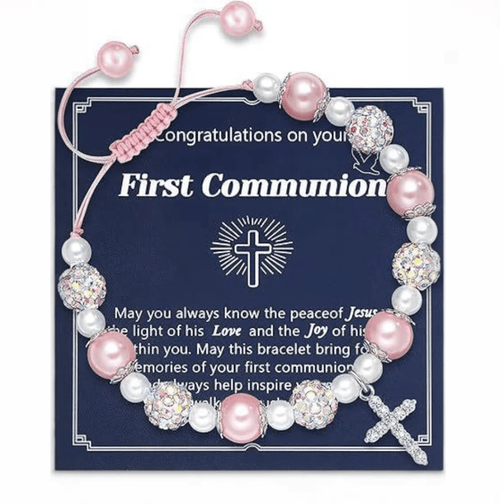 Christianartworkshop FEDE IN PREGHIERA: Bracciale regalo per la Prima Comunione con croce e biglietto di benedizione - K - image 10