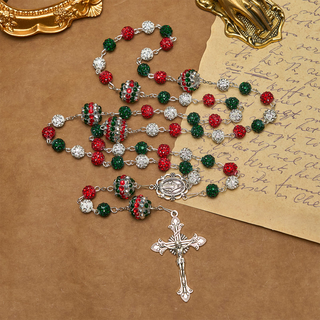 Rosario scintillante con perline tricolori ricoperte di cristallo e medaglia miracolosa Christianartworkshop - image 12