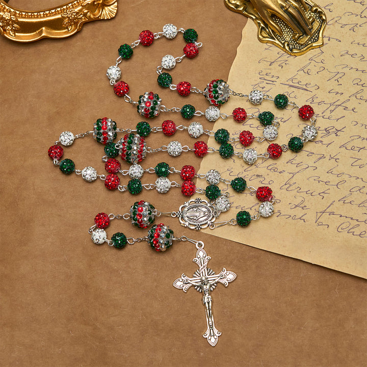Rosario scintillante con perline tricolori ricoperte di cristallo e medaglia miracolosa Christianartworkshop - image 12