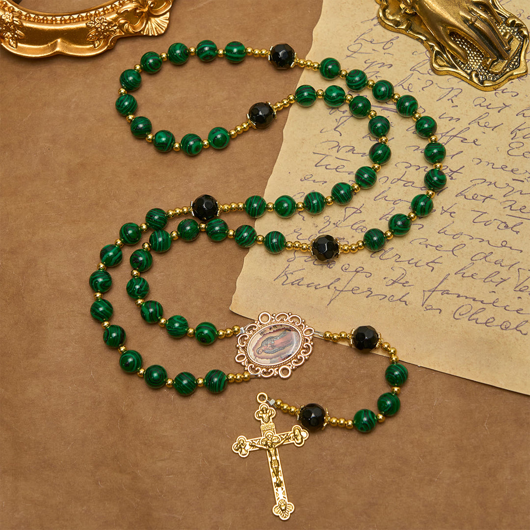 Christianartworkshop Gesù è il dono: Rosario verde malachite con medaglia miracolosa - image 7
