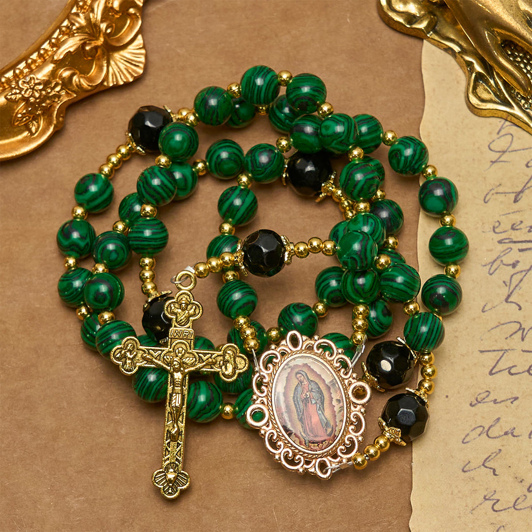 Christianartworkshop Gesù è il dono: Rosario verde malachite con medaglia miracolosa - image 8