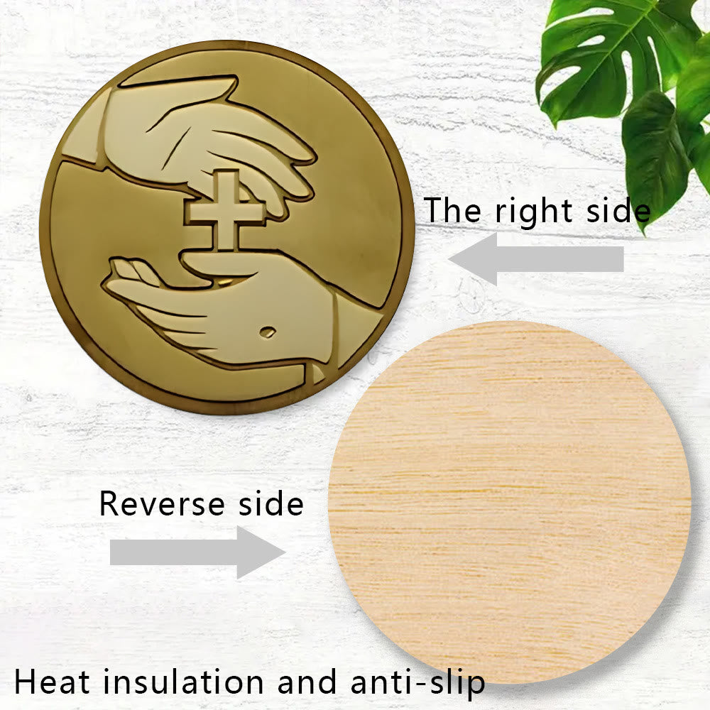 Christianartworkshop Set di 6 sottobicchieri in legno ispirati alla fede con i simboli della Madonna e di Cristo - image 2