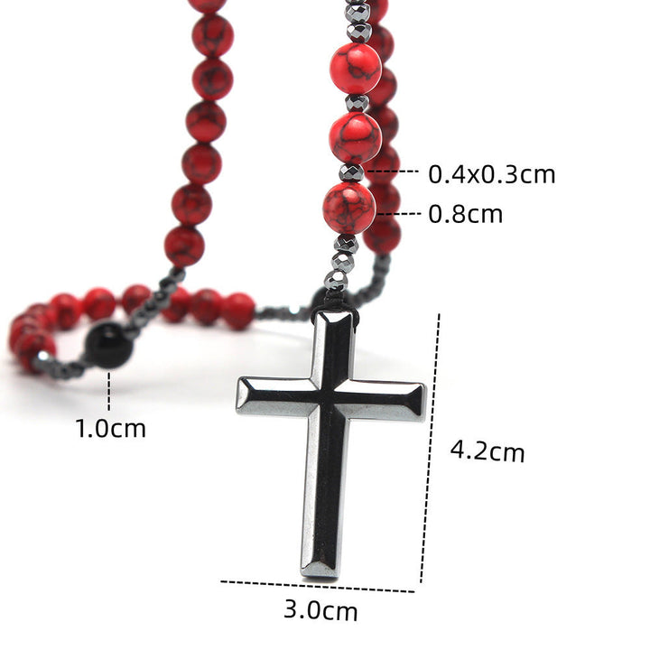 Rosario in turchese rosso naturale e agata nera con croce Christianartworkshop : per una preghiera fedele - image 5