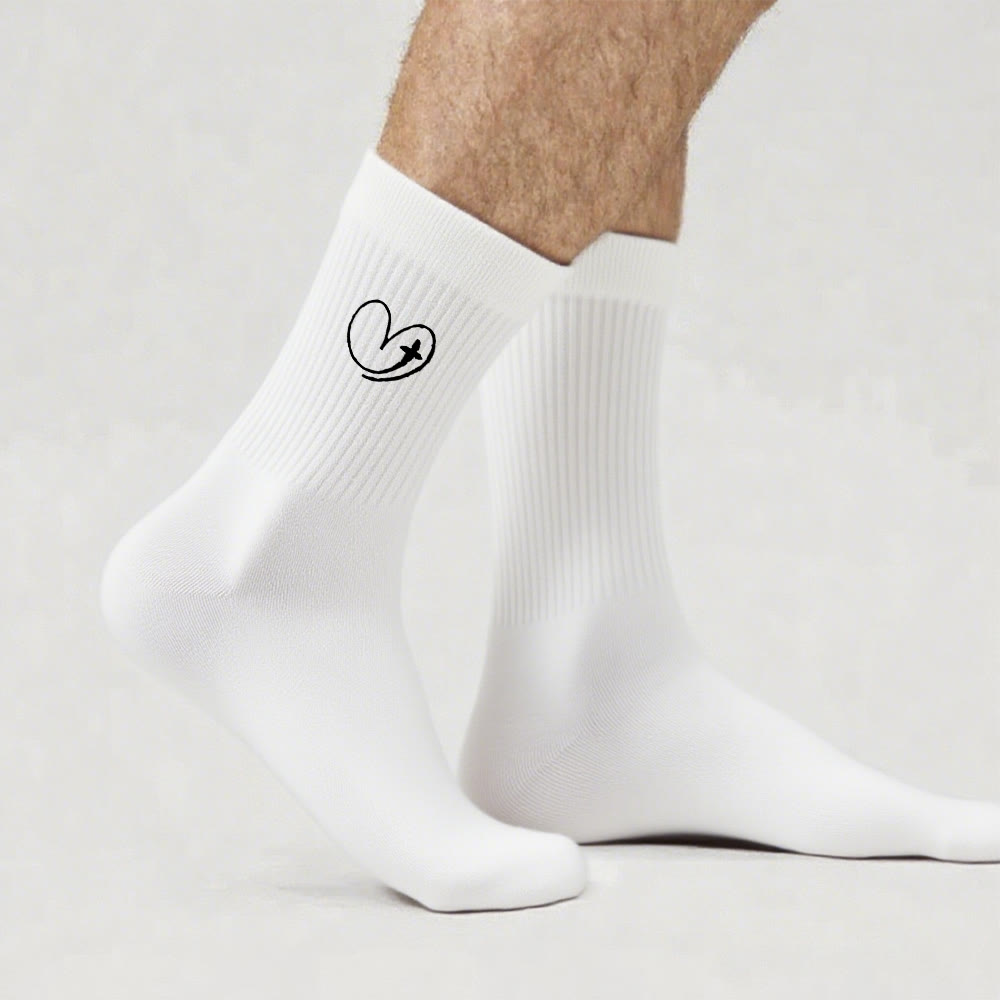 Calzini con cuore e croce ispirati alla fede Christianartworkshop : un dolce promemoria dell'amore di Dio - Bianco - Uomini (EU 40-44/US 7.5-11) - image 2