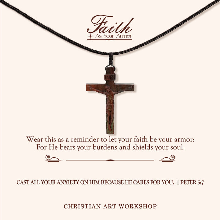 Christianartworkshop LA FEDE COME ARMATURA: Collana in legno con crocifisso di Gesù - LA FEDE COME ARMATURA - Vino - image 1