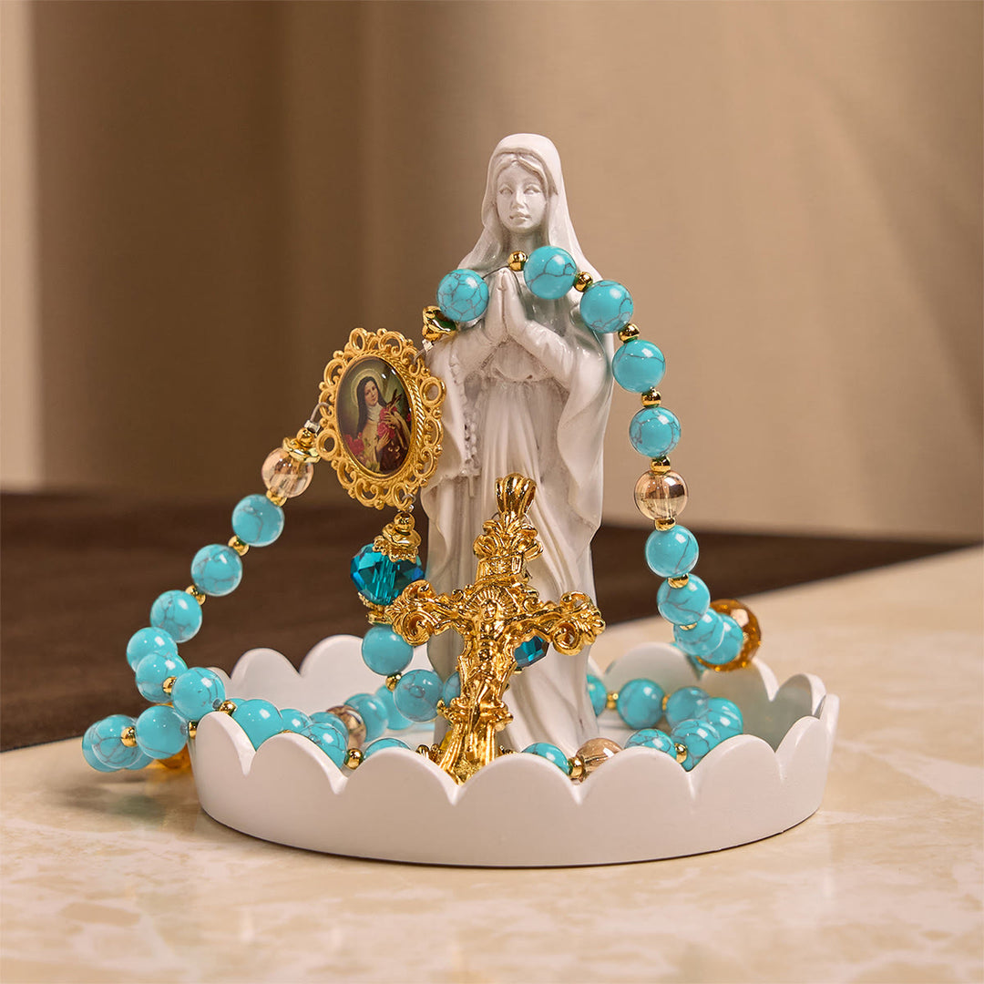 Christianartworkshop Rosario in lega di turchese e oro fatto a mano con crocifisso e medaglia di Santa Teresa: grazioso legame spirituale - image 5