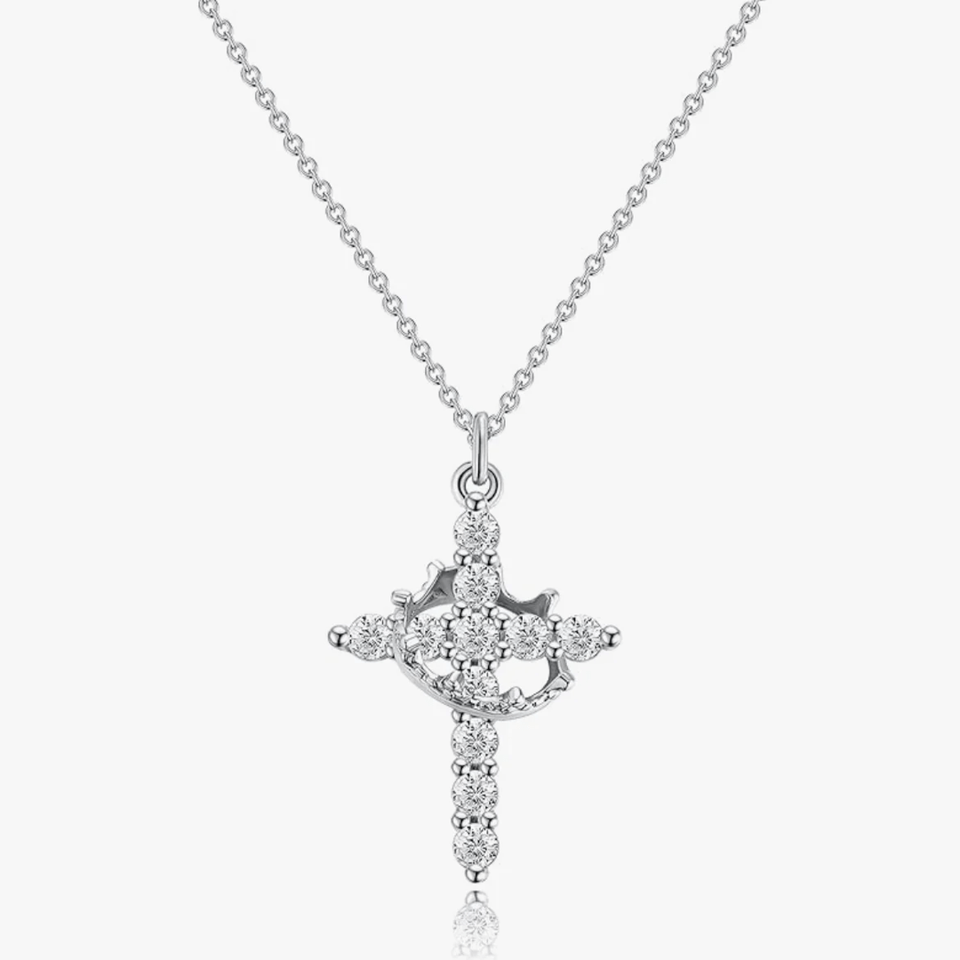 Christianartworkshop Collana moderna con croce incoronata nella fede, orecchini - Collana - Argento - image 0