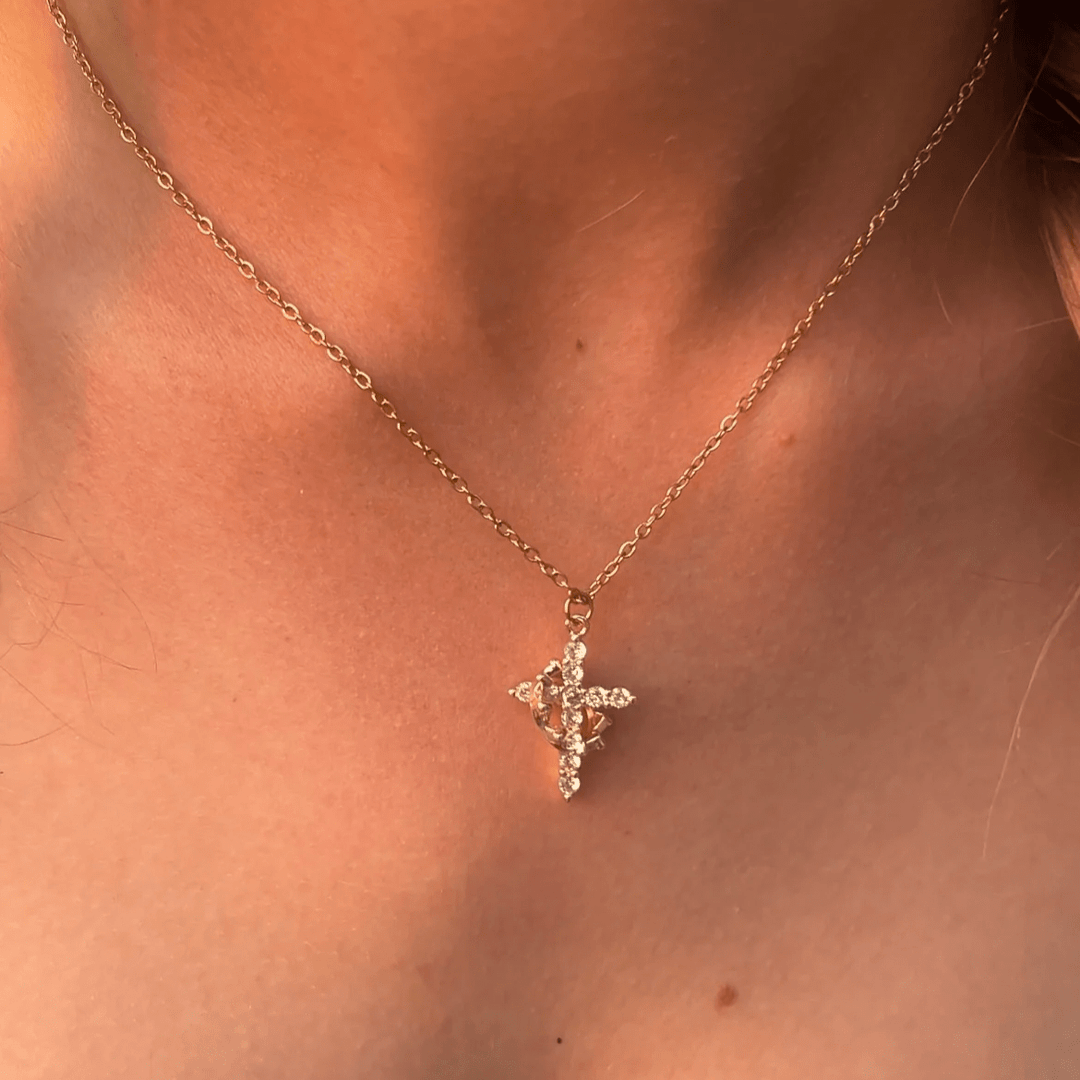 Christianartworkshop Collana moderna con croce incoronata nella fede, orecchini - image 3