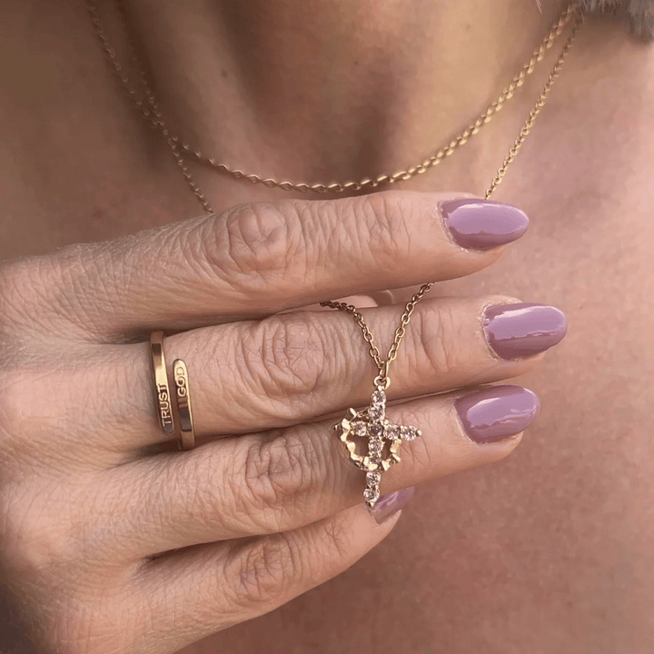 Christianartworkshop Collana moderna con croce incoronata nella fede, orecchini - image 7