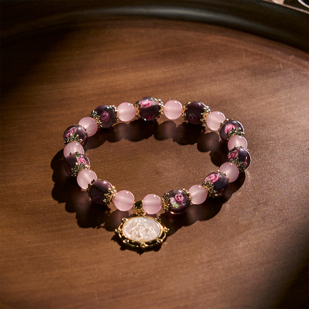 Christianartworkshop Braccialetto di cristallo di quarzo rosa fatto a mano con cammeo della Vergine Maria - image 3