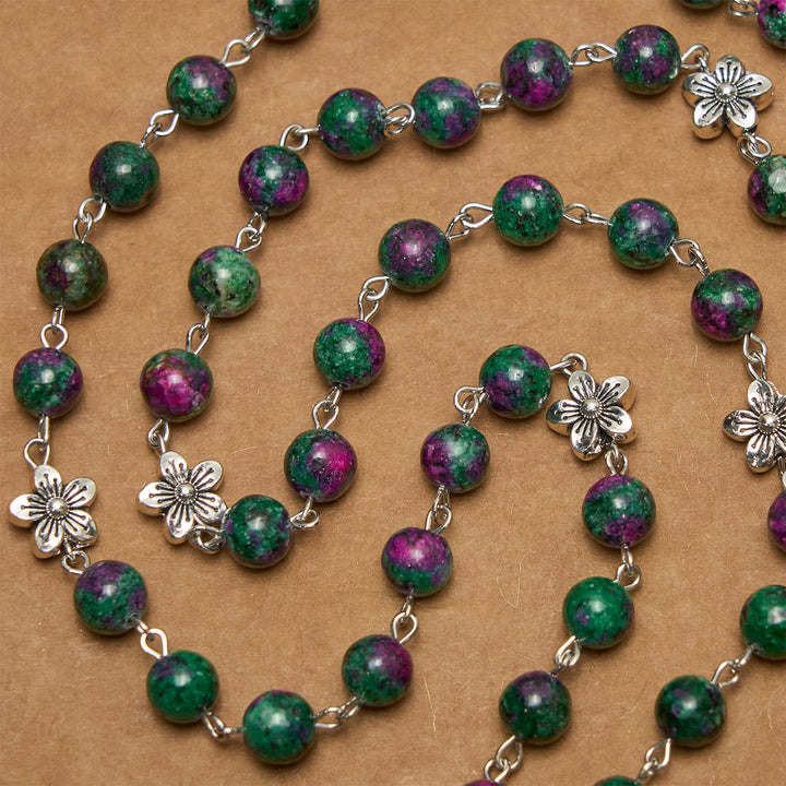 Christianartworkshop Rosario dei 7 Dolori con perline verdi squisite, ciondolo floreale e medaglia miracolosa - image 5