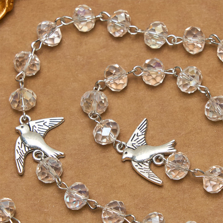 Rosario cattolico in cristallo trasparente con colomba dello Spirito Santo e croce Christianartworkshop - image 5