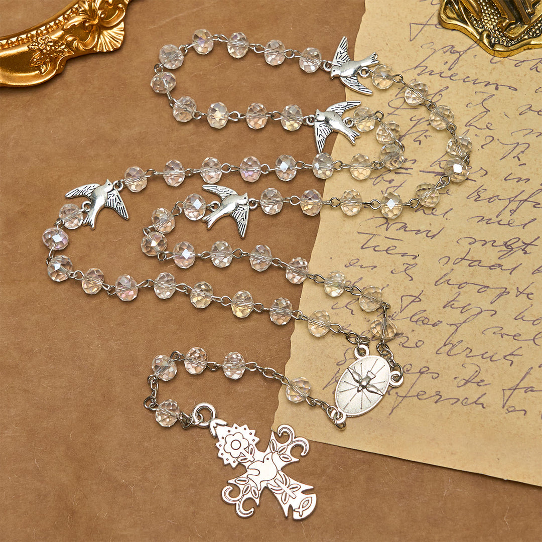 Rosario cattolico in cristallo trasparente con colomba dello Spirito Santo e croce Christianartworkshop - Colomba dello Spirito Santo - image 0