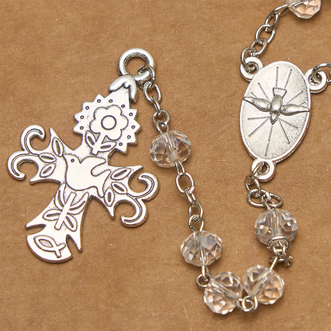 Rosario cattolico in cristallo trasparente con colomba dello Spirito Santo e croce Christianartworkshop - image 4