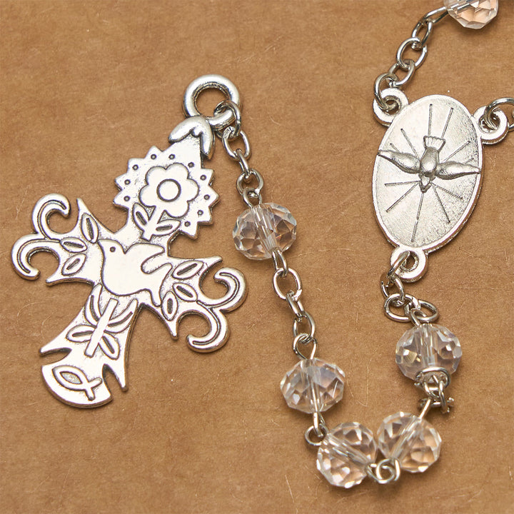 Rosario cattolico in cristallo trasparente con colomba dello Spirito Santo e croce Christianartworkshop - image 4