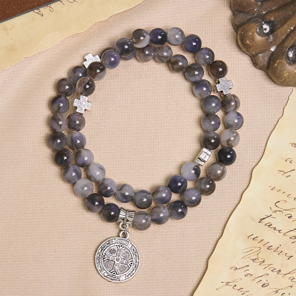 Christianartworkshop Bracciale Rosario con perline sfumate grigio-nere e San Benedetto: Scudo della Fede - image 1