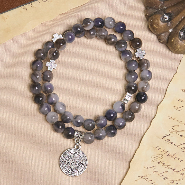 Christianartworkshop Bracciale Rosario con perline sfumate grigio-nere e San Benedetto: Scudo della Fede - image 1