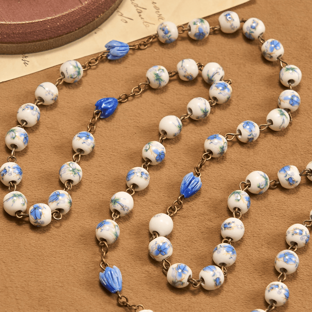 Christianartworkshop Cuore Immacolato di Maria e Crocifisso di Rosario con catena in lega acrilica floreale blu rotonda da 8 mm - image 7