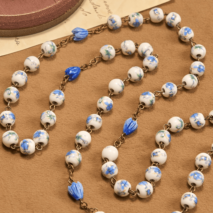 Christianartworkshop Giorno del Ringraziamento: Rosario con catena in lega acrilica floreale blu rotonda da 8 mm e crocifisso del Cuore Immacolato di Maria - image 10