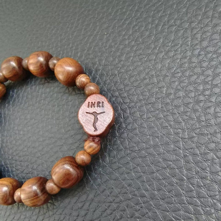 Christianartworkshop Bracciale della fede in legno marrone in stile classico con crocifisso INRI - image 2